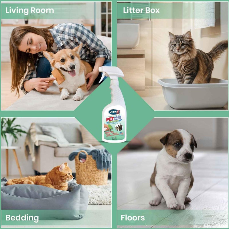 ZORBX Unscented Pet Odor Remover Spray 16 FL Oz - Perfume Free Strong Litter Odor Remover - Advanced Odor Control for Carpet, Bathroom & Urine Odors - Fast Acting Odor Remover Spray for Dogs & Cats - Image 5